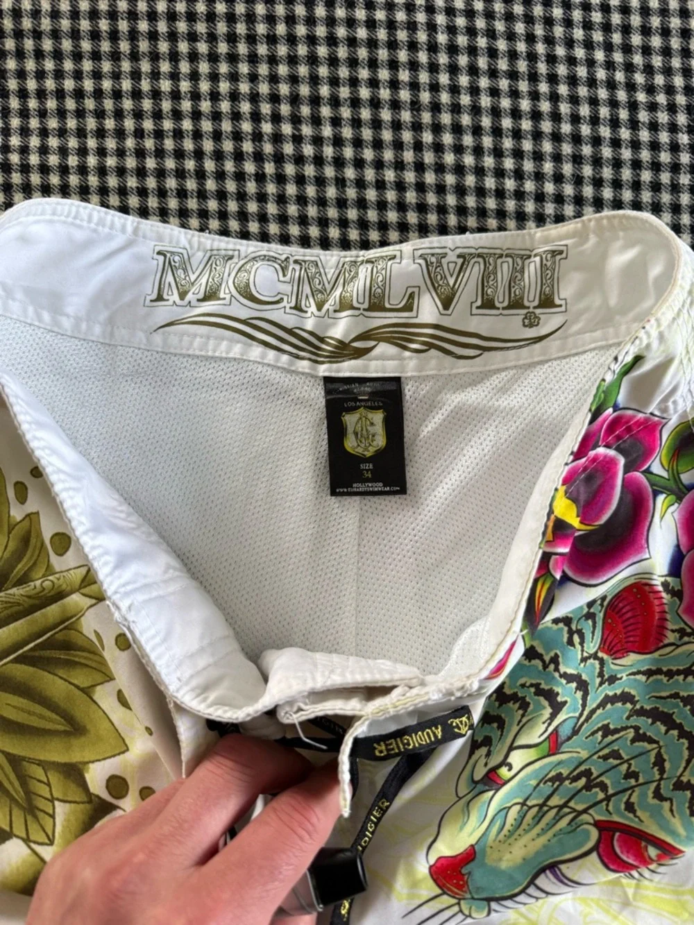 Christian Audigier Tattoo-Print Ed Hardy Board Shorts with Skull/Tiger Y2K! 💀